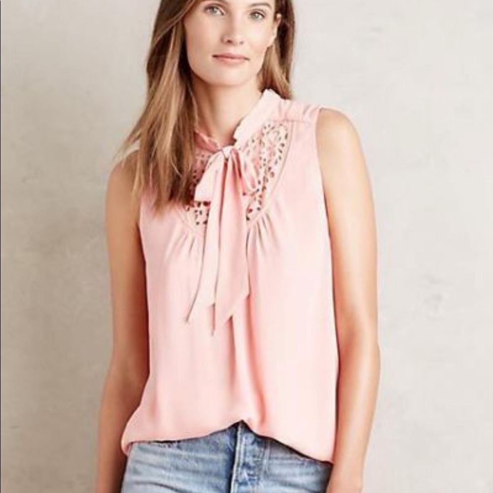 Anthropologie Maeve Peach laser cut tank top